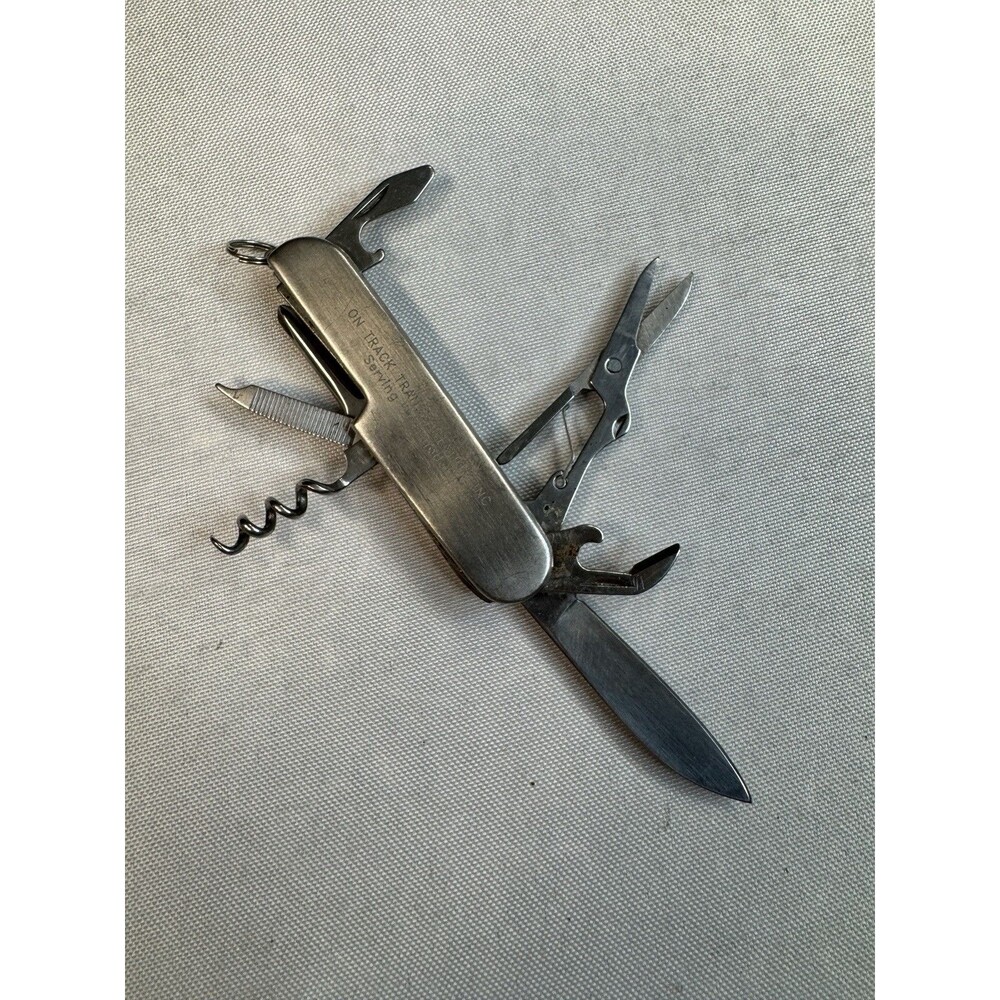 Vintage On Track Transportation Inc Advertising Multi Tool Pocket Knife Stainles